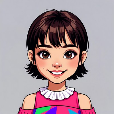 Smiling Asian girl in colorful off-shoulder top