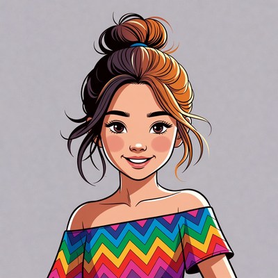 Asian girl with colorful zigzag top