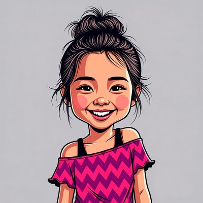 Smiling Asian girl with messy bun
