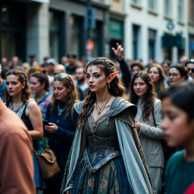 Elf woman in fantasy costume at parade
