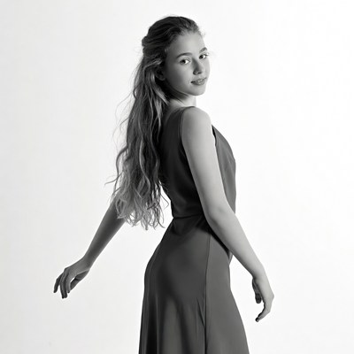 Young girl dancing in black dress