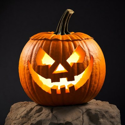 Jack-o'-lantern on rock
