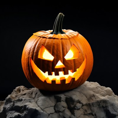 Jack-o'-lantern on rocky surface