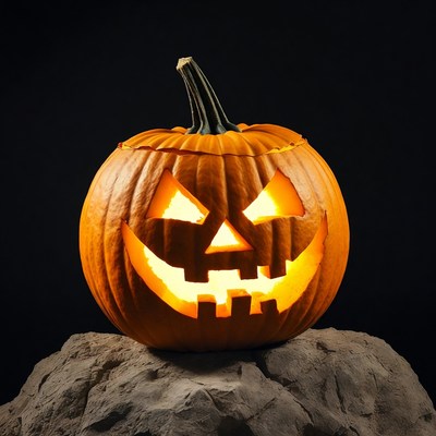 Jack-o'-lantern on rocky surface