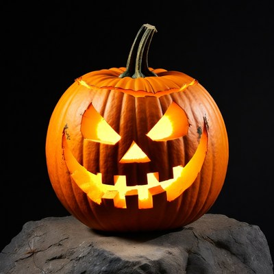 Jack-o'-lantern on rocky surface