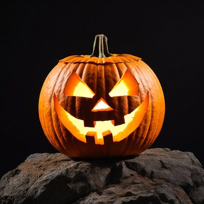 Jack-o'-lantern on rocky surface