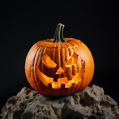 Jack-o'-lantern on rocky surface