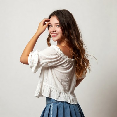 Young woman touching hair smiling