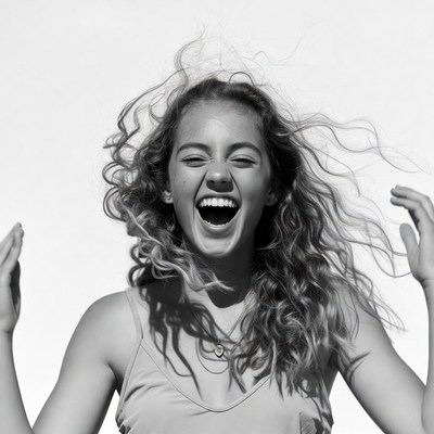 Teen girl laughing with curly hair
