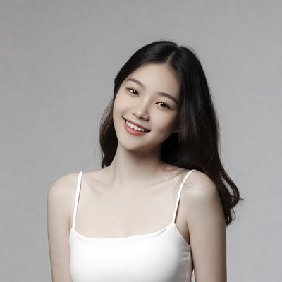 Asian woman smiling in white camisole