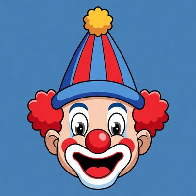 Cartoon Clown Smiling with Red Nose