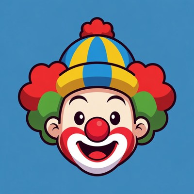 Cartoon Clown Smiling on Blue Background