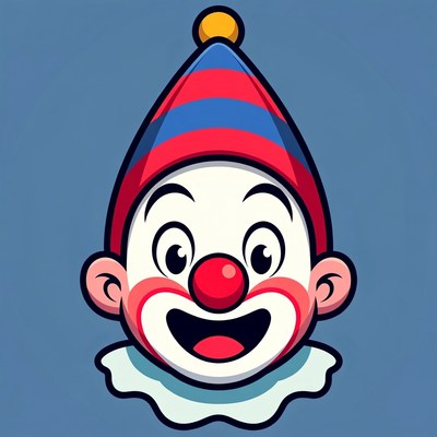 Cartoon Clown Smiling with Red Nose