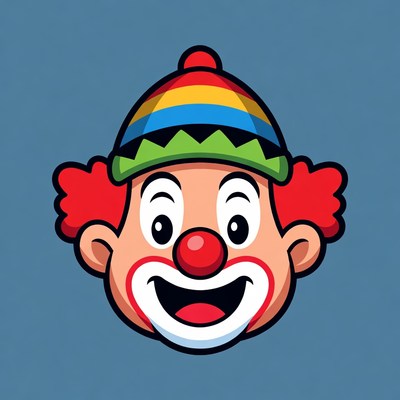 Cartoon Clown Smiling with Red Nose