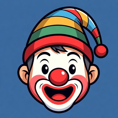 Cartoon Clown Smiling with Red Nose