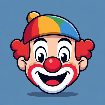 Cartoon Clown Smiling with Red Nose
