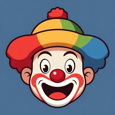 Cartoon Clown Smiling with Red Nose