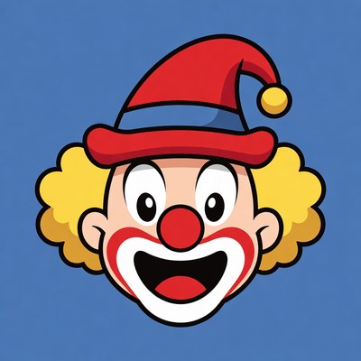 Cartoon Clown Smiling on Blue Background