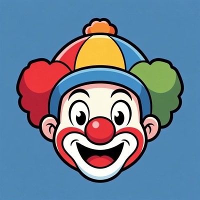 Cartoon Clown Smiling on Blue Background