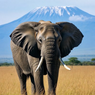 Elephant with Mount Kilimanjaro