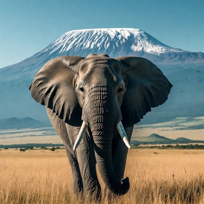 Elephant in front of Mount Kilimanjaro