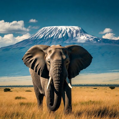 Elephant in front of Mount Kilimanjaro