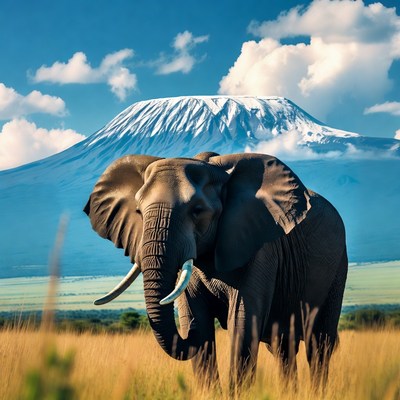 Elephant with Mount Kilimanjaro