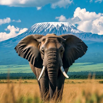 Elephant with Mount Kilimanjaro