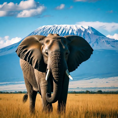 Elephant with Mount Kilimanjaro