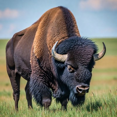 Bison standing in green grassland