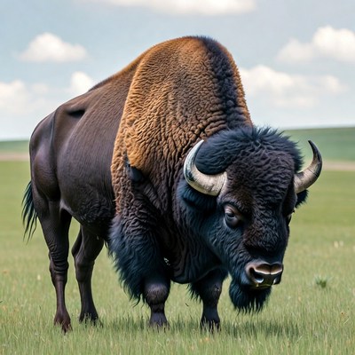 Bison standing in green grassland