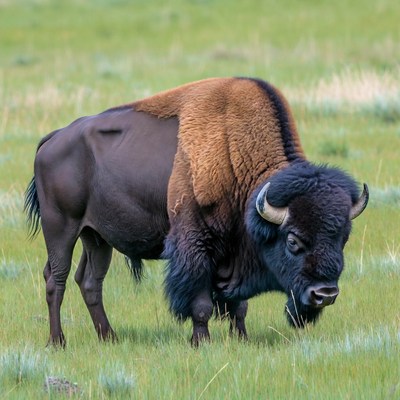 Bison standing in green grassland