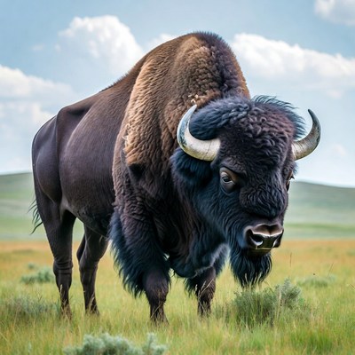 Bison standing in green prairie
