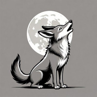 Wolf howling at moon