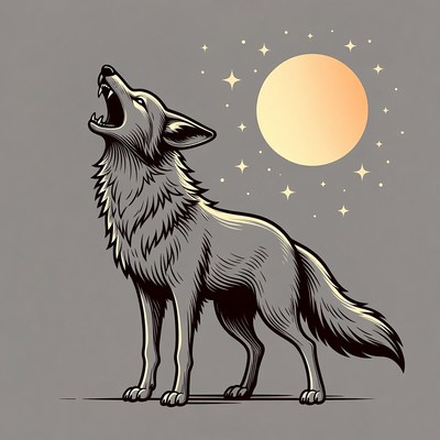 Wolf howling at moon