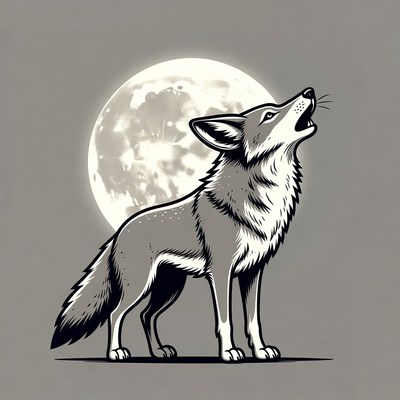 Howling Coyote Under Full Moon