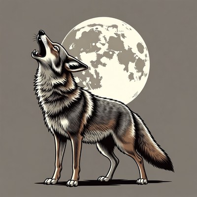 Coyote howling at moon