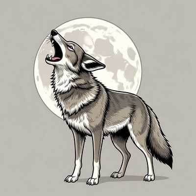 Coyote howling at moon