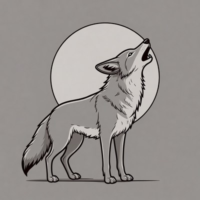 Coyote howling at moon
