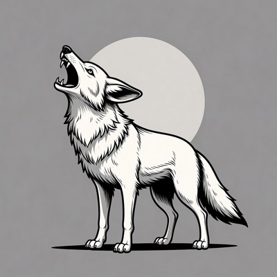Howling Wolf Under Moon