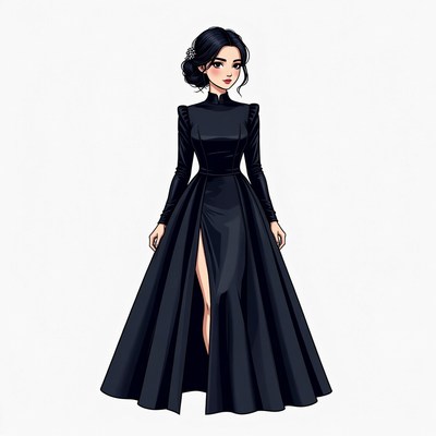 Anime girl in black slit gown