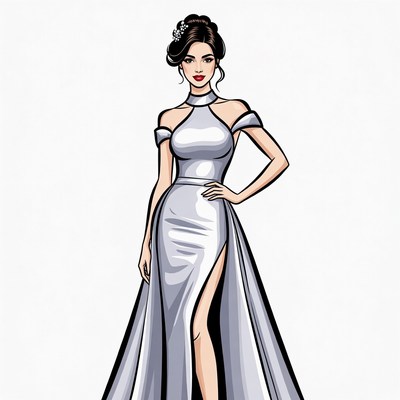 Woman in silver slit gown
