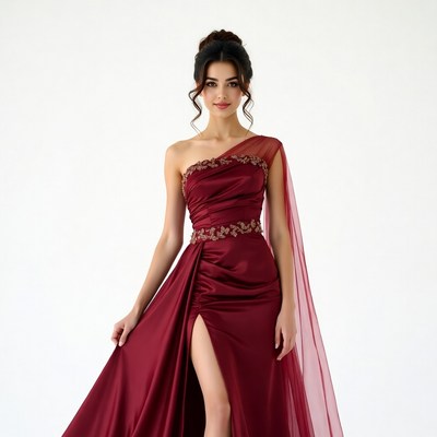 Woman in red evening gown