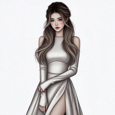 Asian woman in white off-shoulder dress