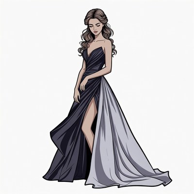 Elegant Woman in Black Slit Gown