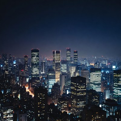 Night Skyline Cityscape with Skyscrapers