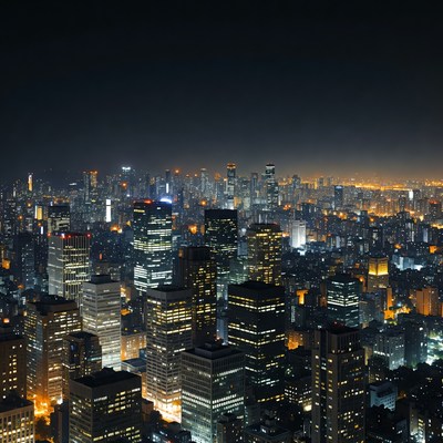 Aerial Night View of City Skyline