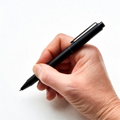 Hand holding black pen