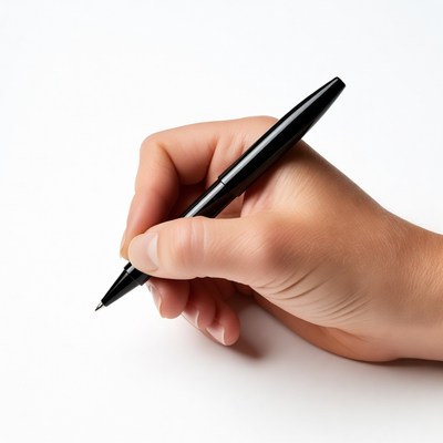 Hand holding black pen