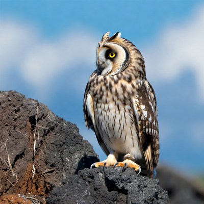 Short-eared Owl on Lava Rock